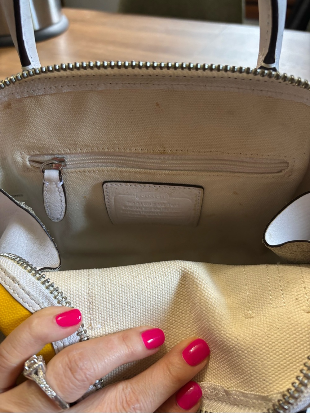 Coach Yellow and White Stripe Mini Satchel with Leather Trim - Picture 5 of 5